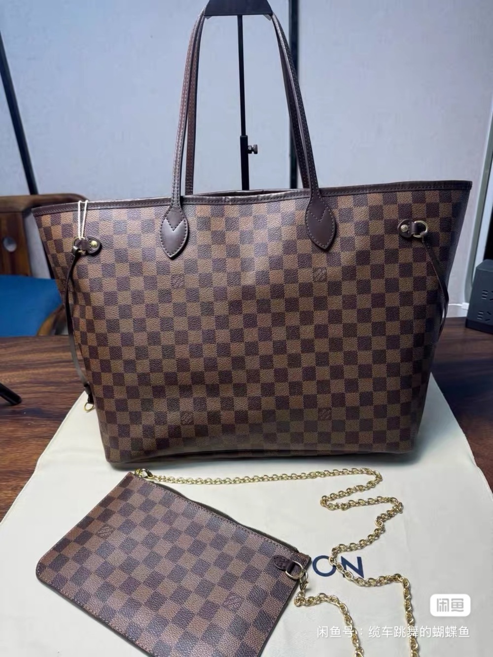 Louis Vuitton GM Damier Ebene Tote Bag with Wrist Pouch